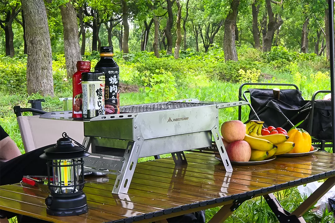 Estufa de barbacoa de carbón de acero inoxidable con asa plegable