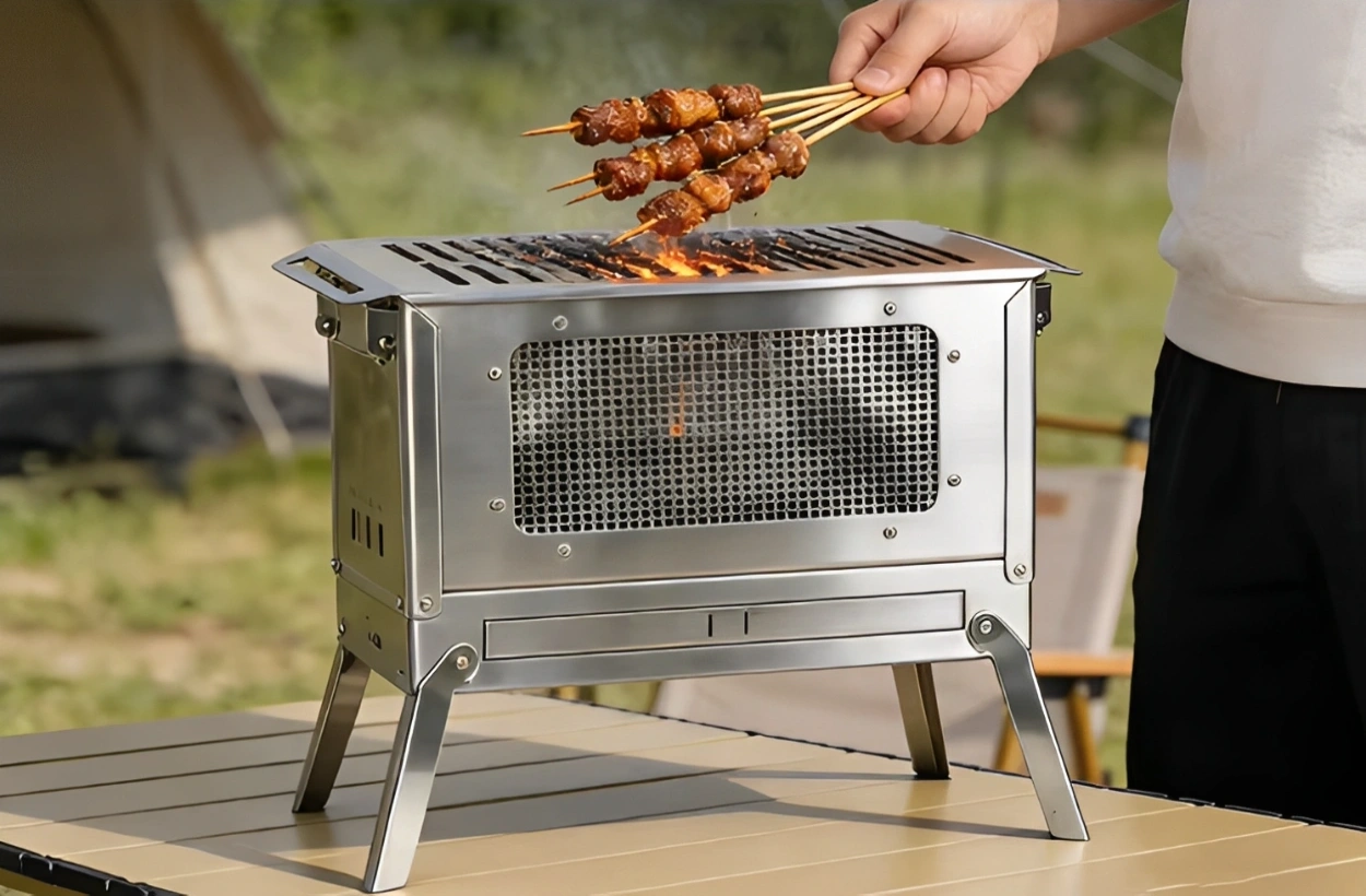 Brasero/parrilla de barbacoa port&aacute;til desmontable de acero inoxidable